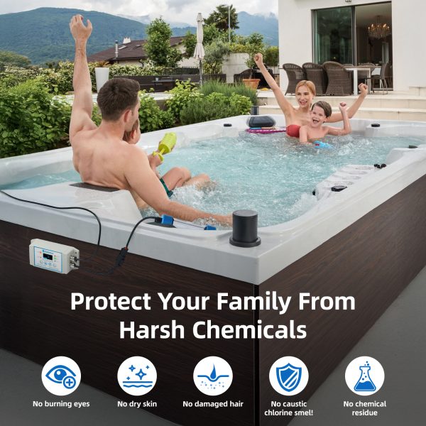 Salt Chlorine Generator for Hot Tubs & Swim Spas, Titanium Salt Cell with OLED Display & Quick-Change Design, Self-Cleaning System (Up to 2500 Gallons)