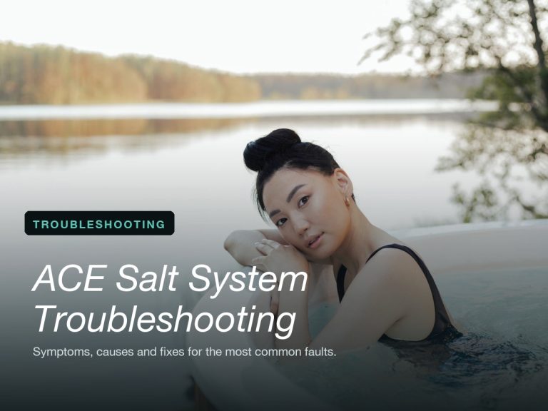 Real lakeside hot tub photo with the Troubleshooting title overlay