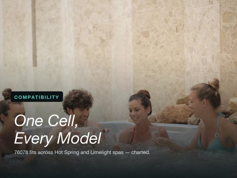 Real friends hot tub photo with the One Cell, Every Model title overlay